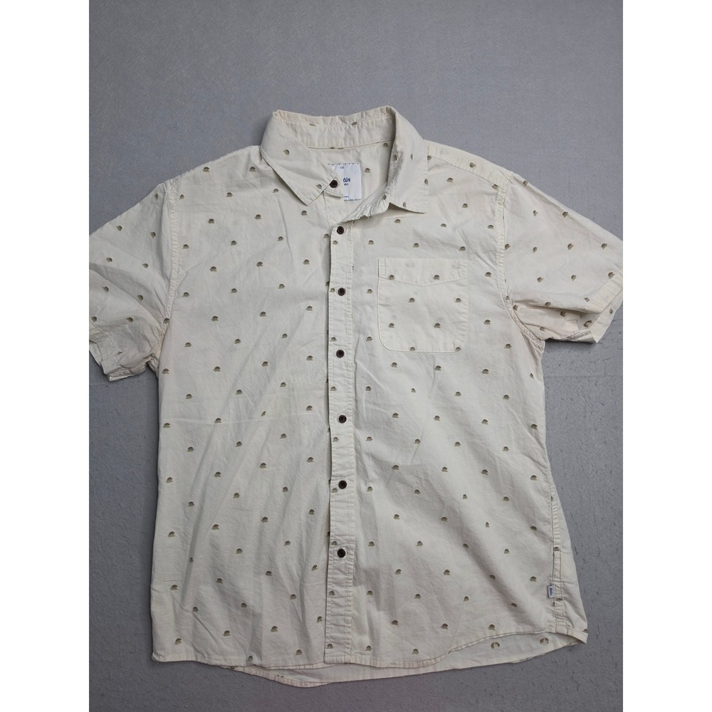 Katin Shirt Men's Large Beige Allover Print Short Sleeve Button-Up Everyday Wear